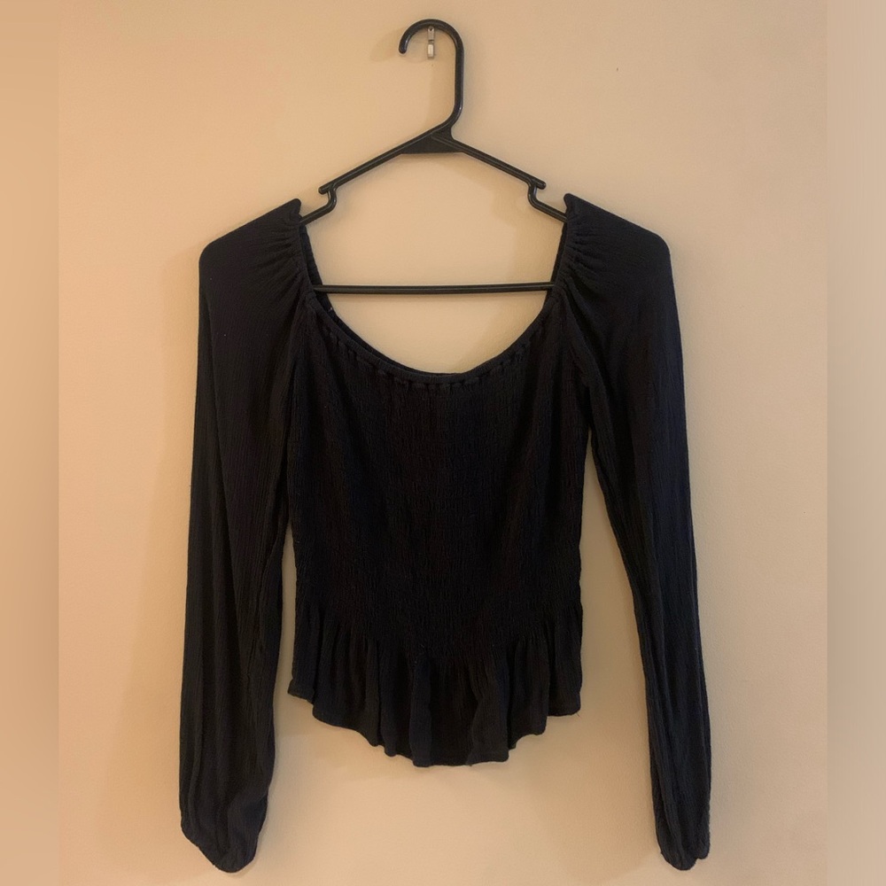 black shirring blouse long sleeve - holister